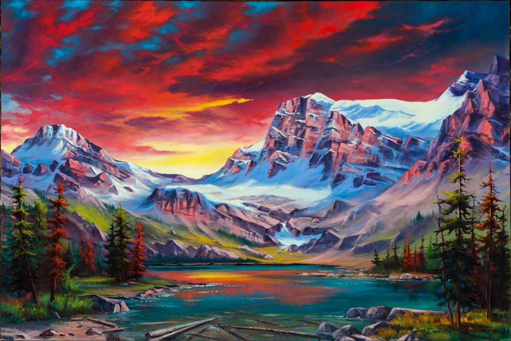 Sunrise In The Rockies Oil painting by Canadian artist Jonn Einerssen