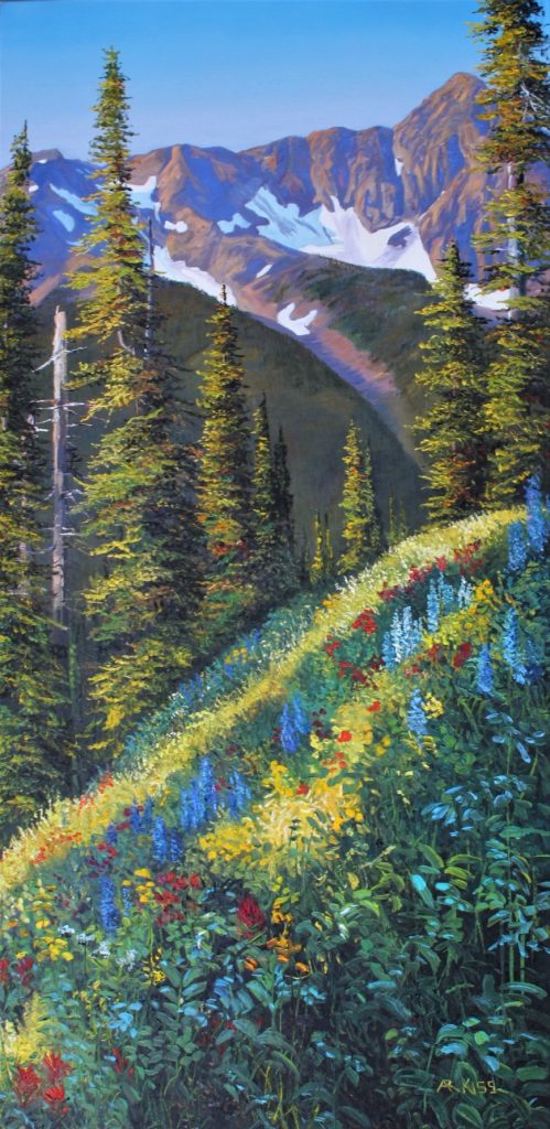 Alpine Garden original oil painting on canvas by Artists On Tour Canadian artist Andrew Kiss