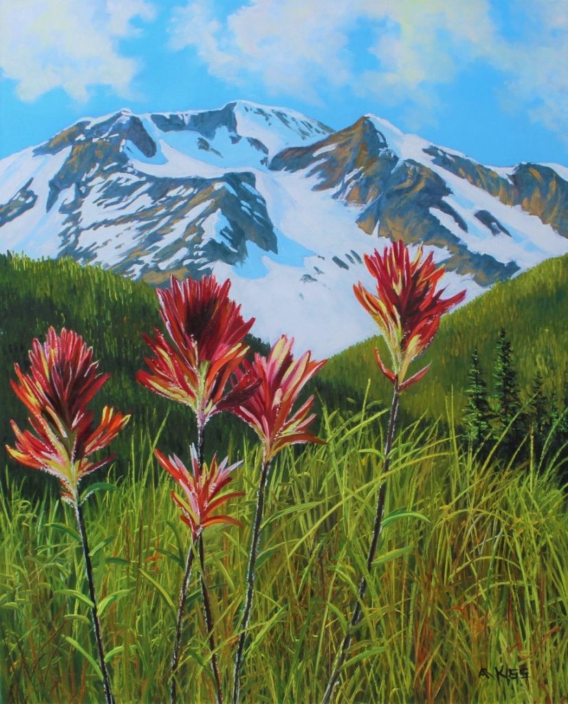 Alpine Paintbrush original oil painting on canvas by Artists On Tour Canadian artist Andrew Kiss