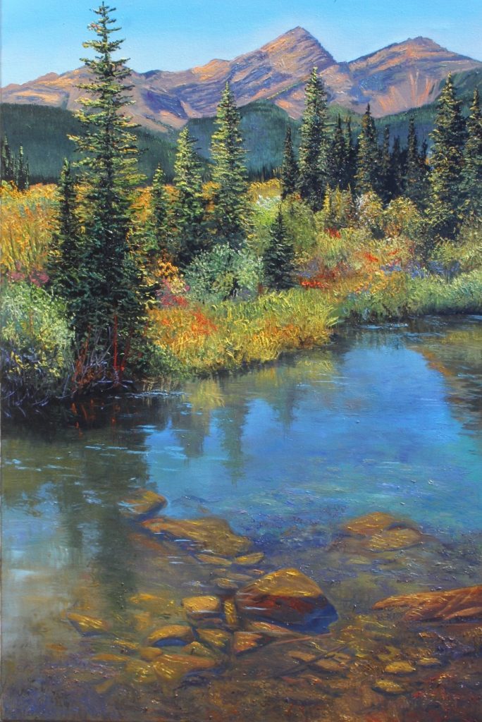 Elbow Falls Area original oil painting on canvas by Artists On Tour Canadian artist Andrew Kiss