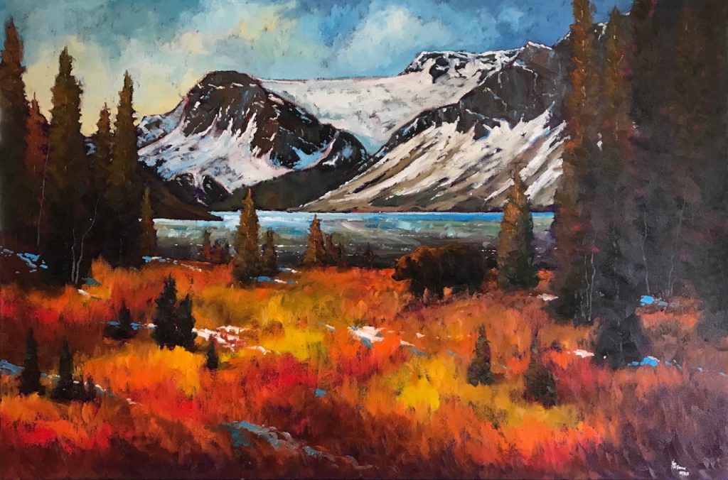 Bow Lake Grizzly original oil painting by Canadian artist Neil Patterson